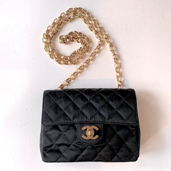 CHANEL 🖤RARE Vintage “1” Series Real Gold Bijoux Chain Black Satin Quilted Bag - Picture 16 of 16
